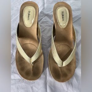 Style & Co Gold thong wedges, 3.5” heel. Size 7.5